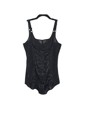FRANATO Bodysuit Shapewear Women 2XL Black Mesh Floral Front Zip Corselette Faja